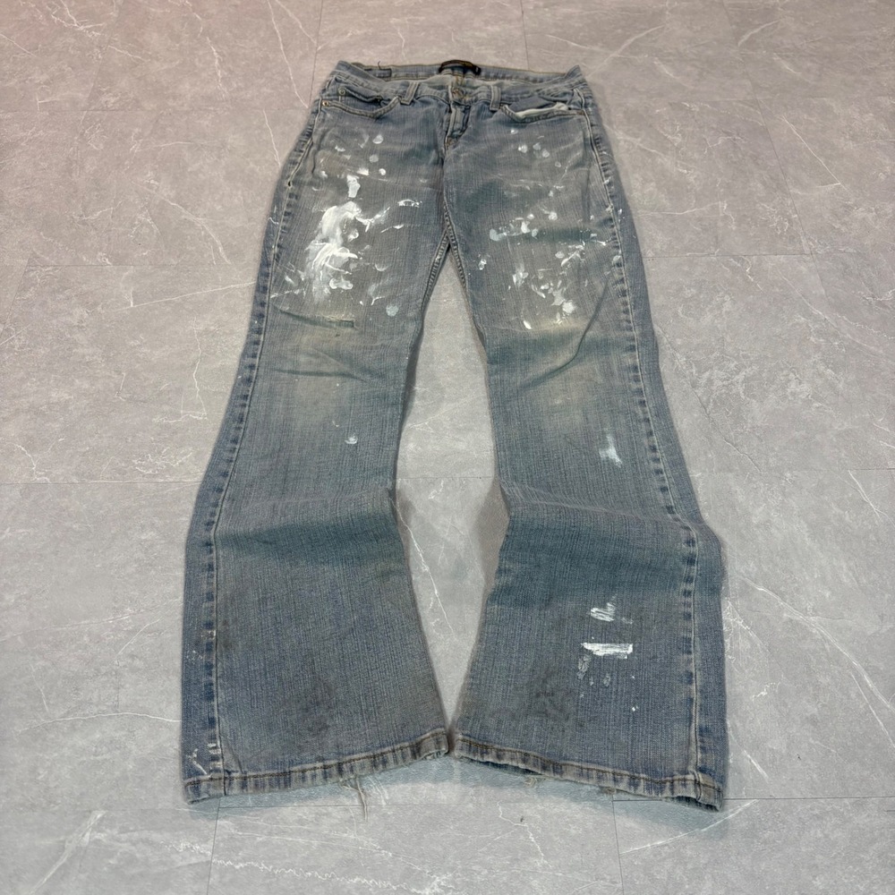 Levis 524 Too Superlow Jeans Womens 30x30.5 Light Wash Paint Splatter Flare Y2K